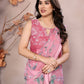Rajwada Pink Satin Printed Saree With Unstitched Blouse For Women
