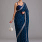 Rajwada Blue Embroidered Chiffon Saree With Unstitched Blouse For Women