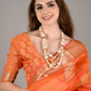 Rajwada Women Orange Organza Woven Saree With Unstitched Blouse