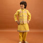 Rajwada Yellow Viscose Silk Embroidered Stitched Kurta Set For Kids