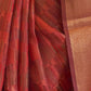 Rajwada Red Organza Woven Saree With Unstitched Blouse for Women
