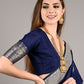 Dark Blue Nylon Woven Saree With Unstitched Blouse