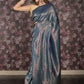 Rajwada Teal Silk Blend Woven Saree with Unstitched Blouse for Women
