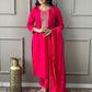 Rajwada Pink Viscose chanderi Embroidered Stitched Kurta Set For Women