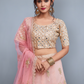 Rajwada Women Pink Embroidered Art Silk Semi Stitched Lehenga With Unstitched Blouse