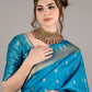 Blue Silk Woven Saree With Unstitched Blouse