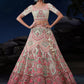 Rajwada Off White And Pink Embroidered Soft Net Semi Stitched Lehenga With Blouse For Women