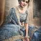Rajwada Women Grey Embroidered Soft Net Semi Stitched Lehenga With Unstitched Blouse
