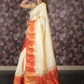 Rajwada Cream and Red Ethnic Woven Silk Blend Saree Without Blouse for Women