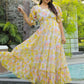 Rajwada Yellow Georgette Stitched Printed Indo Western Dress For Women