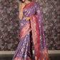 Rajwada Blue Pink Shaded Woven Silk Blend Saree with Unstitched Blouse for Women