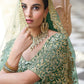 Rajwada Green Embroidered Soft Net Semi Stitched Lehenga With Blouse For Women