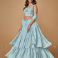 Rajwada Blue Embroidered Chiffon Stitched Lehenga With Blouse For Women
