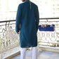 Rajwada Teal Embroidered Cotton Kurta Set For Men