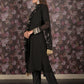 Rajwada Black Embroidered Stitched Fit and Flare Georgette Kurta Set for Womem