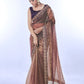 Rajwada Brown Embellished Net Saree With Unstitched Blouse For Women
