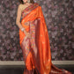 Rajwada Orange Woven Satin Saree With Unstitched Blouse For Women