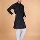 Rajwada Black Viscose Silk Embellished Stitched Kurta For Men