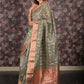 Rajwada Grey Silk Blend Woven Saree with Unstitched Blouse for Women