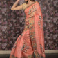 Rajwada Orange Floral Printed Cotton Blend Saree with Unstitched Blouse for Women