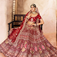 Rajwada Women Maroon Embroidered Velvet Semi Stitched Lehenga With Unstitched Blouse