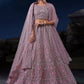 Rajwada Mauve Embroidered Soft Net Semi Stitched Lehenga With Blouse For Women