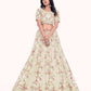 Rajwada Cream Embroidered Soft Net Semi Stitched Lehenga With Blouse For Women