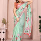 Rajwada Pista Cotton Linen Solid Printed Saree For Women