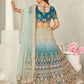 Rajwada Blue Net Embroidered Semi Stitched Lehenga With Unstitched Blouse for Women