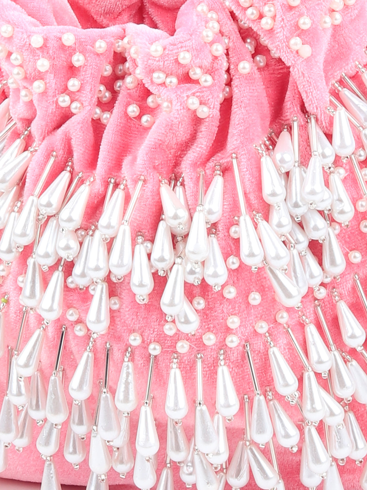 Rajwada - Pink Velvet Pearl Dangler Mini Bag