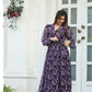 Rajwada Violet Chiffon Stitched Printed Indo Western Dress For Women