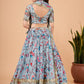 Rajwada Women Light Blue Printed And Embroidered Semi Stitched Lehenga With Unstitched Blouse