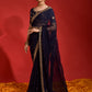 Rajwada Navy Blue Embroidered Georgette Saree With Unstitched Blouse For Women