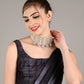 Black And Blue Silk Blend Digital Stripes Print Saree With Unstitched Blouse