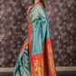 Rajwada Blue and Red Woven Banglori Silk Saree with Unstitched Blouse for Women