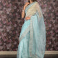 Rajwada Light Blue Organza Embroidered Saree With Unstitched Blouse For Women