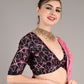 Pink Satin Crepe Digital Print Saree With Unstitched Blouse