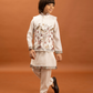 Rajwada Off White Viscose Silk Embroidered Stitched Kurta Set For Kids