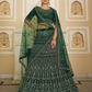 Rajwada Women Green Embroidered Soft Net Semi Stitched Lehenga With Unstitched Blouse