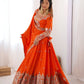 Rajwada Orange Silk Blend Embroidered Semi-Stitched lehenga For Women
