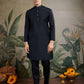 Rajwada Black Viscose Silk Embroidered Stitched Kurta For Men