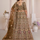 Rajwada Brown Organza Net Embroidered Semi Stitched Lehenga With Unstitched Blouse for Women