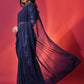 Rajwada Blue Embellished Georgette Saree With Unstitched Blouse For Women