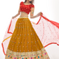 Rajwada Women Mustard Embroidered Georgette Semi Stitched Lehenga With Unstitched Blouse