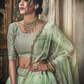 Rajwada Women Sea Green Sequins, Zari Semi Stitched Lehenga With Unstitched Blouse
