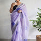 Rajwada Light Purple Organza Printed Saree With Unstitched Blouse For Women