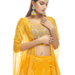 Rajwada Women Mustard Embroidered Organza Semi Stitched Lehenga With Unstitched Blouse