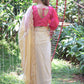 Rajwada Beige Mirror Work Embroidered Saree with Unstitched Blouse for Women