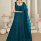 Rajwada Teal Net Embellished Semi Stitched Lehenga With Unstitched Blouse for Women
