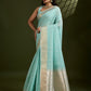Rajwada Sky Blue Silk Blend Woven Checked Saree For Women